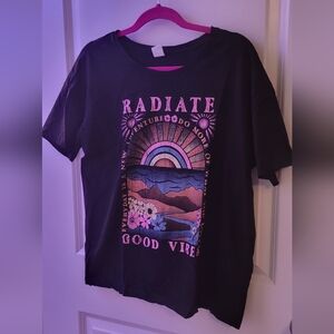 La Luna Women's Boho Black Graphic T-Shirt with Colorful Design Size XL